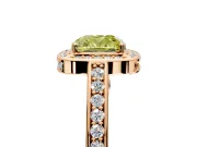 Halo Engagement Ring Setting for Fancy Yellow Cushion Cut Center with Framed Halo, Pave Band and Prong Head in Rose Gold