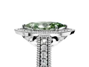 Milgrain Halo Engagement Ring Setting for Fancy Green Marquise Center with Pave Band and Prong Head in White Gold