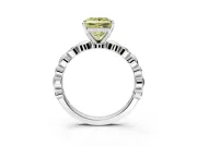 Solitaire Engagement Ring Setting for Fancy Yellow Princess Cut Center with Beaded Bezel Station Band and Prong Head in Platinum