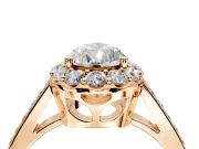 Floral Halo Engagement Ring Setting for Pear-Shaped Center with Large Halo Accents and Prong Head in Rose Gold