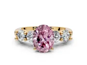 5 Stone Engagement Ring Setting for Fancy Pink Oval Center with Graduated Accents and Prong Head in Yellow Gold