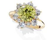 Small-Accent Cluster Halo Engagement Ring Setting for Fancy Yellow Round Cut Center with Plain Band and Prong Head in Yellow Gold