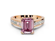 Solitaire Engagement Ring Setting for Fancy Pink Emerald Cut Center with Channel Band and Double Claw Prong Head in Rose Gold