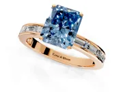 Solitaire Engagement Ring Setting for Fancy Blue Radiant Cut Center with Channel Baguette Band and Prong Head in Rose Gold