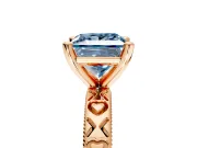 Solitaire Engagement Ring Setting for Fancy Blue Princess Cut Center with XO Engraved Band and Prong Head in Rose Gold