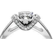 Solitaire Engagement Ring Setting for Emerald Cut Center with Wide Band, Pave Collar and Prong Head in Sterling Silver