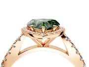 Halo Engagement Ring Setting for Fancy Green Heart-Shaped Center with Full Pave Band and Prong Head in Rose Gold