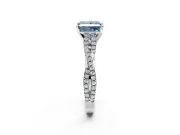 Solitaire Engagement Ring Setting for Fancy Blue Princess Cut Center with Twisted Pave Split Shank and Prong Head in Platinum