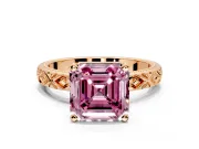 Solitaire Engagement Ring Setting for Fancy Pink Asscher Cut Center with Milgrain X Pattern Band and Prong Head in Rose Gold