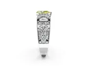 Pave Engagement Ring Setting for Fancy Yellow Pear-Shaped Center with Curved Accent Rows, Openwork and Prong Head in Platinum