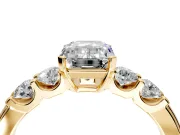 5 Stone Engagement Ring Setting for Emerald Cut Center with Plain Band and Prong Head in Yellow Gold