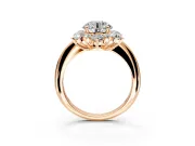 Small-Accent Cluster Halo Engagement Ring Setting for Round Cut Center with Plain Band and Prong Head in Rose Gold