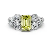 Cluster Engagement Ring Setting for Fancy Yellow Emerald Cut Center with Round Cut Accent Frame and Prong Head in Sterling Silver