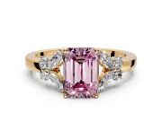 Solitaire Engagement Ring Setting for Fancy Pink Emerald Cut Center with Marquise Flower Shoulders and Prong Head in Yellow Gold