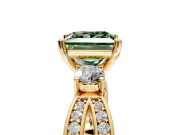 3 Stone Engagement Ring Setting for Fancy Green Princess Cut Center with Pave Twist Band and Prong Head in Yellow Gold