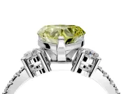 3 Stone Engagement Ring Setting for Fancy Yellow Heart-Shaped Center with Round Cut Side Accents and Prong Head in White Gold