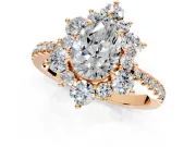 Floral Halo Engagement Ring Setting for Pear-Shaped Center with Pave Accents and Prong Head in Rose Gold