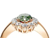 Halo Engagement Ring Setting for Fancy Green Marquise Center with Milgrain Channel Band and Prong Head in Rose Gold