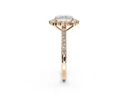 Halo Engagement Ring Setting for Radiant Cut Center with Single-Row Pave, Open Basket and Prong Head in Rose Gold