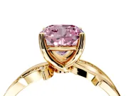 Solitaire Engagement Ring Setting for Fancy Pink Cushion Cut Center with Pave and Plain Crossover Band and Prong Head in Yellow Gold