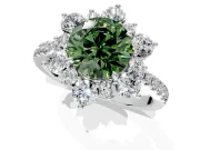 Floral Halo Engagement Ring Setting for Fancy Green Round Cut Center with Pave Accents and Prong Head in Sterling Silver