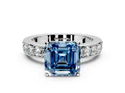 Solitaire Engagement Ring Setting for Fancy Blue Asscher Cut Center with Channel-Set Accents and Prong Head in Platinum