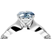 Solitaire Engagement Ring Setting for Fancy Blue Oval Center with Carved Leaf Shoulders and Prong Head in Platinum