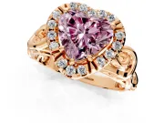 Halo Engagement Ring Setting for Fancy Pink Heart-Shaped Center with Open Scroll Shoulders and Prong Head in Rose Gold