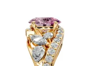 Halo Engagement Ring Setting for Fancy Pink Oval Center with Marquise and Pave Bypass Band and Prong Head in Yellow Gold