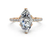 Solitaire Engagement Ring Setting for Marquise Center with Pave Band and Claw Prong Head in Rose Gold