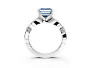 Solitaire Engagement Ring Setting for Fancy Blue Asscher Cut Center with Carved Leaf Shoulders and Prong Head in Sterling Silver