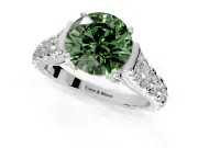 Solitaire Engagement Ring Setting for Fancy Green Round Cut Center with Pave Cathedral Shoulders and Prong Head in Platinum