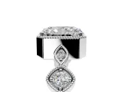 Vintage Station Engagement Ring Setting for Radiant Cut Center with Accents and Prong Head in Platinum