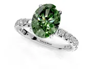 Solitaire Engagement Ring Setting for Fancy Green Oval Center with Shared-Prong Accents and Prong Head in Sterling Silver