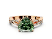 Solitaire Engagement Ring Setting for Fancy Green Heart-Shaped Center with Twisted Pave Split Shank and Prong Head in Rose Gold