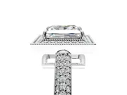 Milgrain Halo Engagement Ring Setting for Princess Cut Center with Three-Sided Pave Band and Prong Head in Platinum