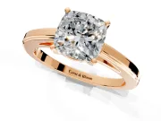 Solitaire Engagement Ring Setting for Cushion Cut Center with Flat-Sided Plain Band and Prong Head in Rose Gold