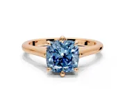Solitaire Engagement Ring Setting for Fancy Blue Cushion Cut Center with Cathedral Band and Prong Head in Rose Gold