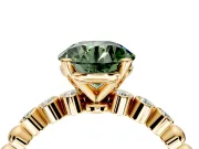 Solitaire Engagement Ring Setting for Fancy Green Round Cut Center with Bezel-Dot Beaded Band and Prong Head in Yellow Gold