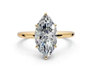 Low-Set Solitaire Engagement Ring Setting for Marquise Center with Thin Plain Band and Prong Head in Yellow Gold
