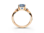 Solitaire Engagement Ring Setting for Fancy Blue Princess Cut Center with Grooved Bar Accent Band and Prong Head in Rose Gold