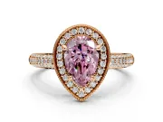 Milgrain Halo Engagement Ring Setting for Fancy Pink Pear-Shaped Center with Three-Sided Pave Band and Prong Head in Rose Gold