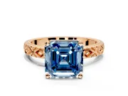 Solitaire Engagement Ring Setting for Fancy Blue Asscher Cut Center with Milgrain X Pattern Band and Prong Head in Rose Gold