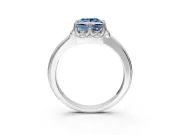 Floral Frame Engagement Ring Setting for Fancy Blue Princess Cut Center with Accent Clusters and Prong Head in White Gold