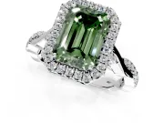 Halo Engagement Ring Setting for Fancy Green Emerald Cut Center with Twist Band and Prong Head in Platinum