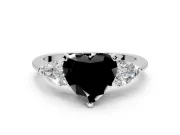 3 Stone Engagement Ring Setting for Fancy Black Heart-Shaped Center with Large Pear-Shaped Accents and Prong Head in Platinum