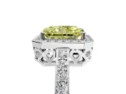 Halo Engagement Ring Setting for Fancy Yellow Radiant Cut Center with Heart-Shaped Openwork, Pave Band and Prong Head in White Gold