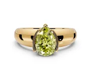 Tension Engagement Ring Setting for Fancy Yellow Pear-Shaped Center with Wide Flat Band and Tension Head in Yellow Gold