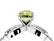 Solitaire Engagement Ring Setting for Fancy Yellow Emerald Cut Center with Criss-Cross Accent Band and Prong Head in Platinum