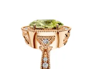 Halo Engagement Ring Setting for Fancy Yellow Oval Center with Milgrain Rim, Pave Band and Prong Head in Rose Gold